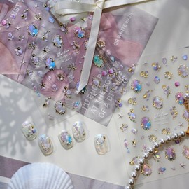 Shell Nail Stickers 3D Self Adhesive Laser Starfish Nail Art Stickers 5D Embossed Aurora Pearl Seashell Nail Decals Ombre Pink Nail Art Supplies Glass Shatters Nail Design for Women Girls 1 Sheets