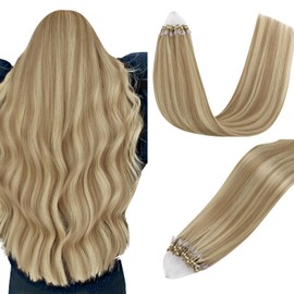 Easyouth Micro Hair Extensions Human Hair Highlight 14 inch Micro Link Hair Extensions Human Hair Golden Blonde Highlight Medium Blonde Micro Loop Hair Extension Natural 50g/50s