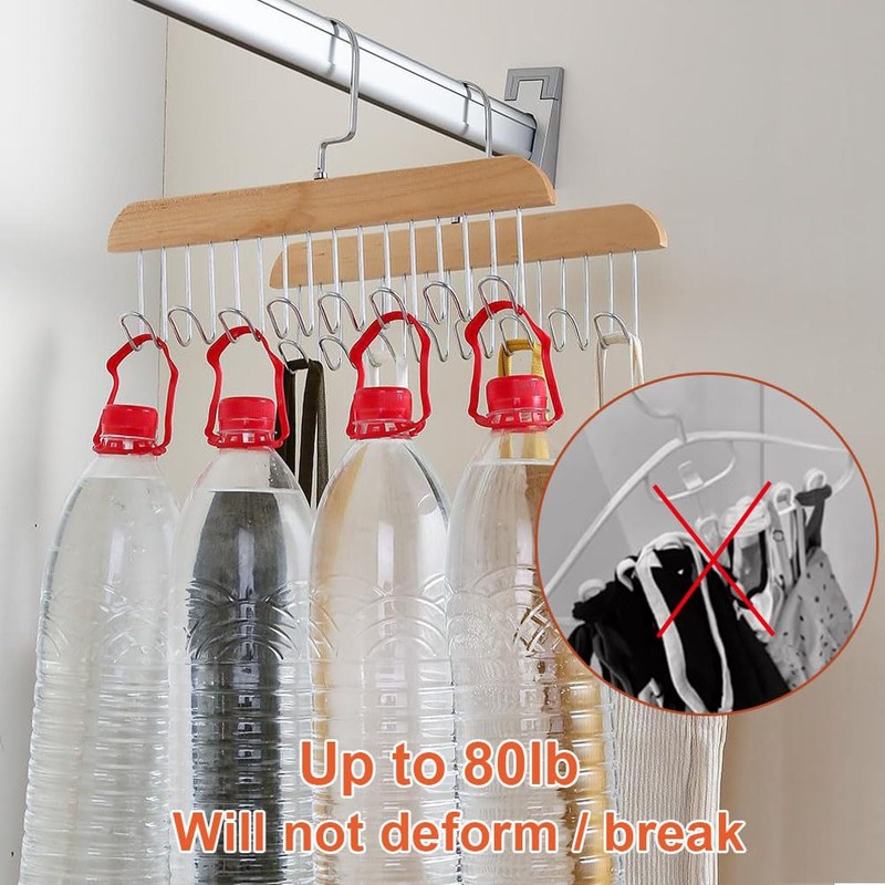 Plowatxi 2 Pack Belt Hanger with 16 Hooks, Non-Slip Wooden