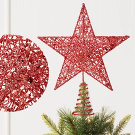 Christmas Tree Topper Star, Christmas Tree Topper, Red, 25 x 20 x 5 cm, Metal Christmas Tree Star, Glittering Christmas Tree Topper Star, Perfect for Christmas Tree Decoration, New Year Decoration,
