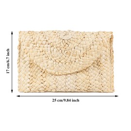 Straw Clutch Purse, Women's Straw Handbag Envelope Bag Wallet Summer Beach Bag, Purse Woven Handbags, Suitable for Storing Mobile Phones, Keys, Lipsticks, White (not exactly white)