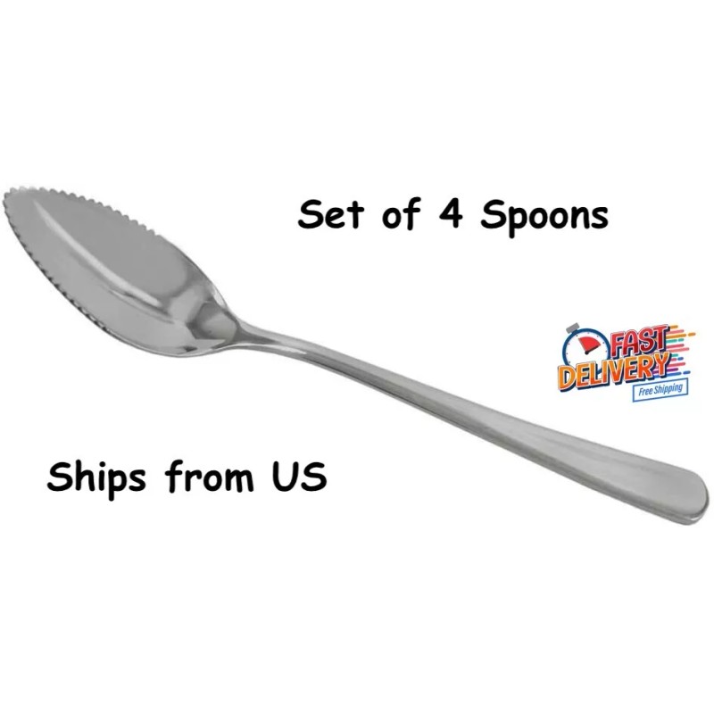 AlepTau Set of 4 Grapefruit Spoons Stainless Steel Serrated Edge
