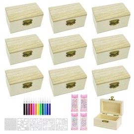 YZROHYI Pack of 10 Treasure Chest Children's Birthday Crafts, Wooden Box for Painting, Small, Treasure Chest Wood for Painting Children, Wooden Box with Lid, Wooden Box Mini Treasure Chest Wood with
