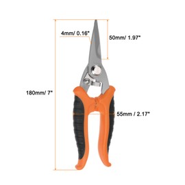 sourcing map Multifunctional Electrician Scissors 7 Inch Stainless Steel Scissors Blades with Orange Black Handle for Cutting Thin Metal Copper Leaves