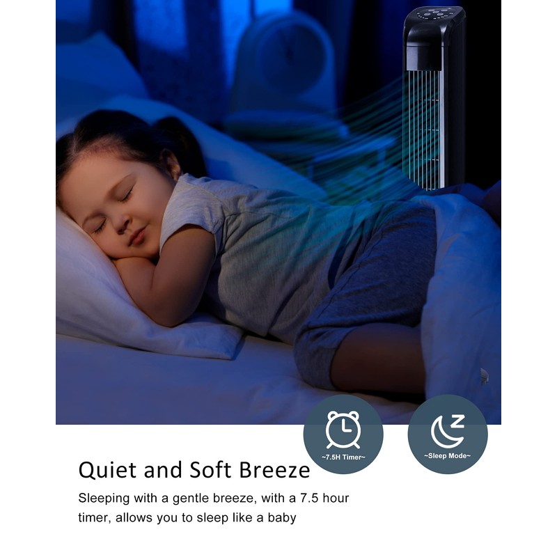 Uthfy Oscillating Tower Fan with Remote, Electric Standing Tower Fan