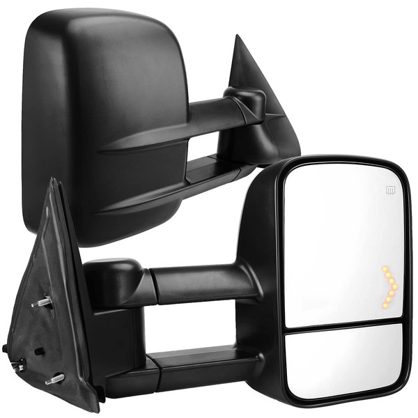 AUTOSAVER88 Towing Mirrors Compatible with 2003-2007 Chevy Silverado GMC Sierra 1500 2500 HD 3500, Power Heated Side View Tow Mirrors for Tahoe Suburban Avalanche Yukon with Arrow Turn Signal Light