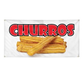 Vinyl Banner Multiple Sizes Churros Restaurant Cafe Bar B Restaurant & Food Outdoor Weatherproof Industrial Yard Signs White 4 Grommets 12x30Inches