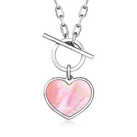 Ross-Simons Italian Pink Mother-Of-Pearl Heart Toggle Necklace in Sterling Silver. 20 inches