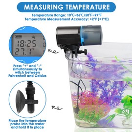 Lukovee Automatic Fish Feeder, Feeding Time Display USB Rechargeable Timer Moisture-Proof Aquarium or Fish Tank Food Dispenser with 200ML Large Capacity with Temperature Measure Function, Blue