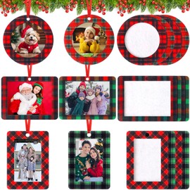 Qunclay 72 Pieces Christmas Photo Ornaments Frame Mini Plaid Felt Hanging Picture Frame Ornaments for Tree Small Picture Insert Frame for DIY Crafts Christmas Trees Decoration(Classic)