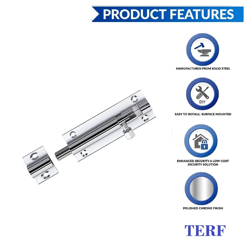 TERF Door Bolt Polished Chrome Barrel Slide Lock Door Latch