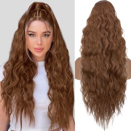 TESS Ponytail Extensions, 80 cm, Red Brown, Corn Wave Braid Hair Extensions with Drawstring, Long Curly Ponytail Extensions for Women