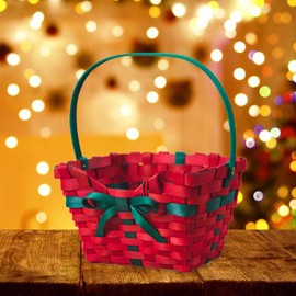 Harilla Christmas Gift Basket, Christmas Carrier Basket with Bow, Empty Gift Basket with Clear Bag, Woven Basket