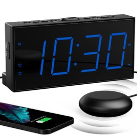 Mesqool Extra Loud Alarm Clock with Vibration for Bedroom, Bed Shaker Alarm Clock for Deep Sleeper Hard of Hearing Deaf, 7" Clear LED Display