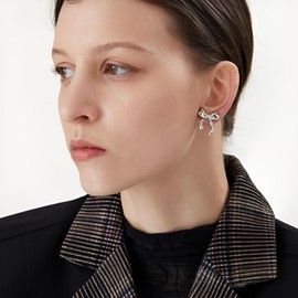 TONLUYAX Silver Bow Earrings Women Ribbon Stud Earrings Hypoallergenic Bowknot Earrings