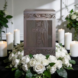 KCLROEO Wooden Cross Cremation Urn – Urns for Human Ashes, Urn for Ashes Adult Male, Unisex Memorial Funeral Burial Urn Box, Holds up to 230 lbs
