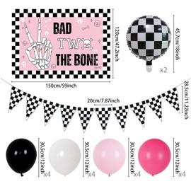 Black Pink 2nd Birthday Party Decorations Bad Two The Bone Party Decorations Music Themed Decorations for Skeleton Rock and Roll Birthday Parties