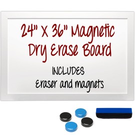 Excello Global Products White Wooden Magnetic Dry Erase Whiteboard, 24"x36"