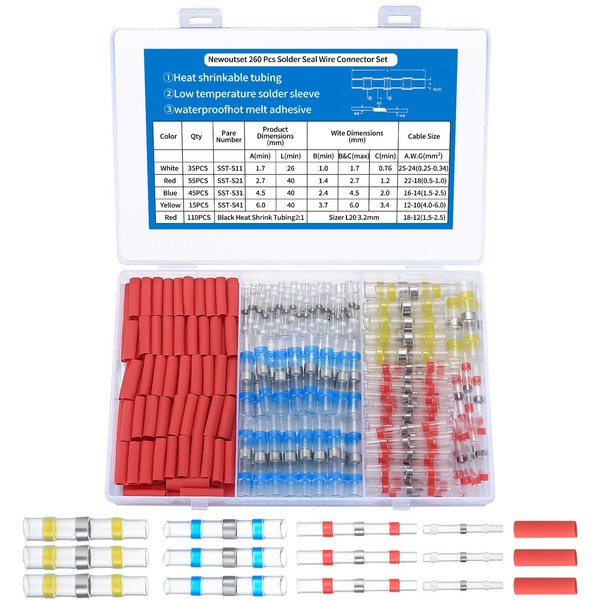 Pack of 260 Solder Seal Wire Connectors Solder Connectors with