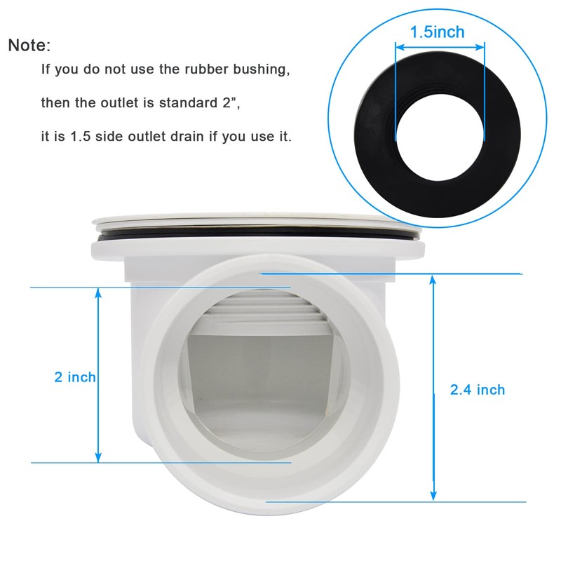 Low Profile Shower Drain, 1.5" Side Outlet Drain Assembly with