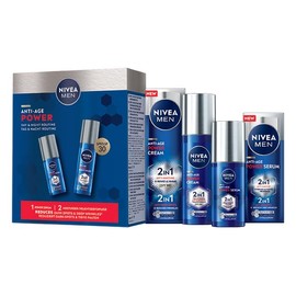 NIVEA MEN Anti-Age Power Routine Giorno & Notte, Skincare Kit con siero viso uomo Anti-Age Power Serum 30 ml e crema viso uomo Anti-Age Power Cream 2in1 SPF30 50 ml con Thiamidol brevettato