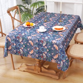 Yrendenge William Morris Tablecloth, Original Design Table Cloth, Waterproof Washable Table Cover, Blue Rectangular Tablecloth, Restaurant Party Placemat, Strawberry Thief, 140x240cm