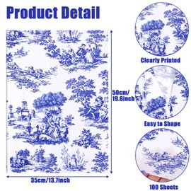 Hjvvr Blue and White Tissue Paper,100sheets Patterned Tissue Paper,50x35cm Blue Flower Wrapping for Packing Gifts DIY Crafts