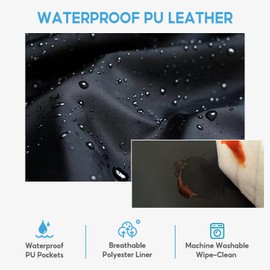 LOHYILYE Waterproof PU Leather Waist Aprons Arm Sleeves Covers Set Waitress Waiter Server Apron with 3 Pockets for Women Men Kitchen Cooking Grilling (2, Black Apron Sleeve Set, 23.6" L x 9.1" W)