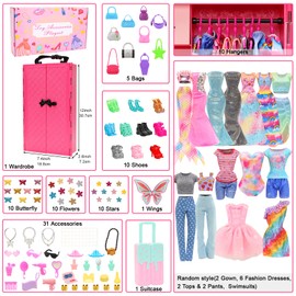 Fashion Doll DIT Wardrobe Lot 101 Pcs Accessories Including Doll Closet, Party Dresses, Fashion Dresses, Outfits Tops & Pants, Shoes, Luggage,etc for 11.5 Inch Dolls