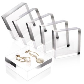 Hacaroa 6 Pieces Acrylic Square Display Block, 3 x 3 x 1 Inches Clear Polished Acrylic Cube Risers, Solid Jewelry Display Pedestal Stand Showcase Holder Base for Ring, Perfume, Photography Props