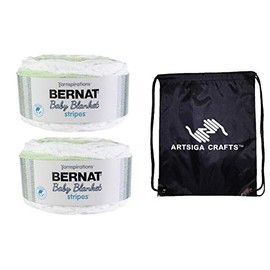 Bernat Baby Blanket Stripes Sprouts 161260-60008 (2-Skeins - Same Dye Lot) Weight S Bulky #6 Polyester Yarn for Crocheting and Knitting - Bundle with 1 Artsiga Crafts Project Bag