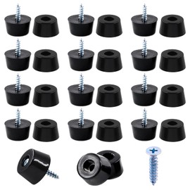 Hilitchi 50-Pcs Round Black Rubber Feet Bumpers Pads with Matching Screws with Built in Stainless Steel Washer for Cutting Board Amps Cabinet Desk Tables Couches(25×20×13mm)