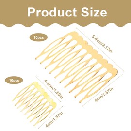 20 Metal Side Combs (10 & 8 Teeth) for Veil Combs French Hair Combs with Teeth for Women with Silver Gold Bun Clip