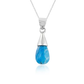CRYSTALIS Natural Afghanite Lapis Lazuli Gemstone Tear-drop Pendant Necklace, High Grade Crystal in Bezel, Chakra Healing Stone, Women Gift Jewelry, Dainty 925 Sterling Silver Chain 18 inch