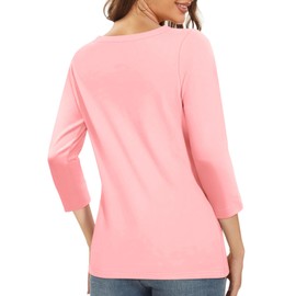 PGANDS Women's 3/4 Length Sleeve T Shirts Button Down Scoop Neck Casual Tops Peach Pink