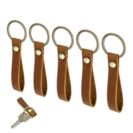 Pack of 5 Leather Key Fob Genuine Leather with Metal Key Ring Simple Leather Strap Key Ring with Leather Pendant for Women Men Car Motorcycle and House Keys
