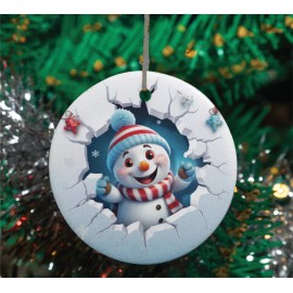 Unbranded 3D Christmas Break Christmas Cute Little Snowman Dye Sub Round Ornament