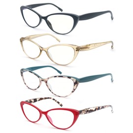 HAPJOYS Cat Eye Reading Glasses Women Blue Light Blocking Ladies Cute Cateye Readers 0.75 Stylish Lightweight Cheaters 4 Pack