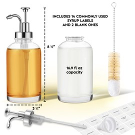 Spaceneat Coffee Syrup Dispenser for Coffee Bar - Coffee Syrup Pump Dispenser - Coffee Syrup Bottles for Coffee Bar Accessories with Coffee Syrup Labels - Glass Syrup Dispenser Bottle - Silver, 2-Pack