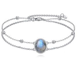 POPLYKE Labradorite Oval Bracelet Sterling Silver Labradorite Jewelry Gift for Women