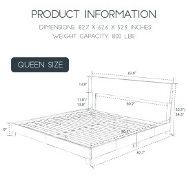 Lov4ever Full Queen King Size Upholstered Platform Bed Frame with Adjustable Headboard - Black & Queen