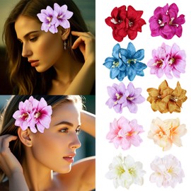 10pcs/set Fabric Tropical Flower Hair Clips Multicolor Hawaiian Floral Beautiful Side Clip Girl Hair Accessories for Seaside Vacation and Wedding Party