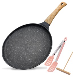 Non Stick Skillet Pan, 11 Inch Nonstick Crepe Pan Dosa Pan, Die-cast Auluminium Pancake Griddle Pan, PFOA Free Cooking Pan for Tortillas, Pancakes, Omelette, Egg Pan (With Food Clip)