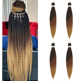 X-Tress 4pcs/pack Ombre Crochet Braids 26" Long Easy Braids Brown Box Braids Hair Extension Jumbo Knotless Braids Black Braiding Hair Africa Braids Ginger Hair 2 Tone Color Clean and Neat(MT1B/30/27)
