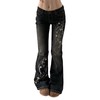 Women Bell Bottom Jeans Stretchy Flare Mid Rise Embroidery Vintage
