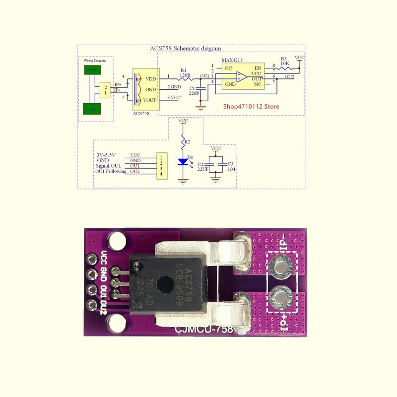 ACS758LCB-050B-PFF-T Linear Current Sensor, Hall Current DIY Module