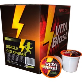 Vita Blast 24 ct Jungle Colombian Vitamin Infused Coffee Recyclable Single Serve Cup Vitamin A, B1, B2, B3, B5, B6, B12, C, D3, E, Guarana Extract, Green Tea Extract, and Biotin