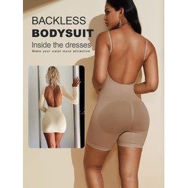 PAUKEE Women's Backless Shapewear Bodysuit Tummy control Shorts Seamless Body Shaper Sleeveless Tanks Tops (Beige, Medium)