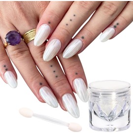 Polvo de uñas cromado blanco Aurora – Brillo espejo para uñas de gel