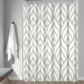 Ruelvth Green and White Shower Curtain, Modern Aesthetic Sage Green Striped Shower Curtain Set for Bathroom Waterproof Polyester Shower Curtain with Hooks, 72x72 Inch